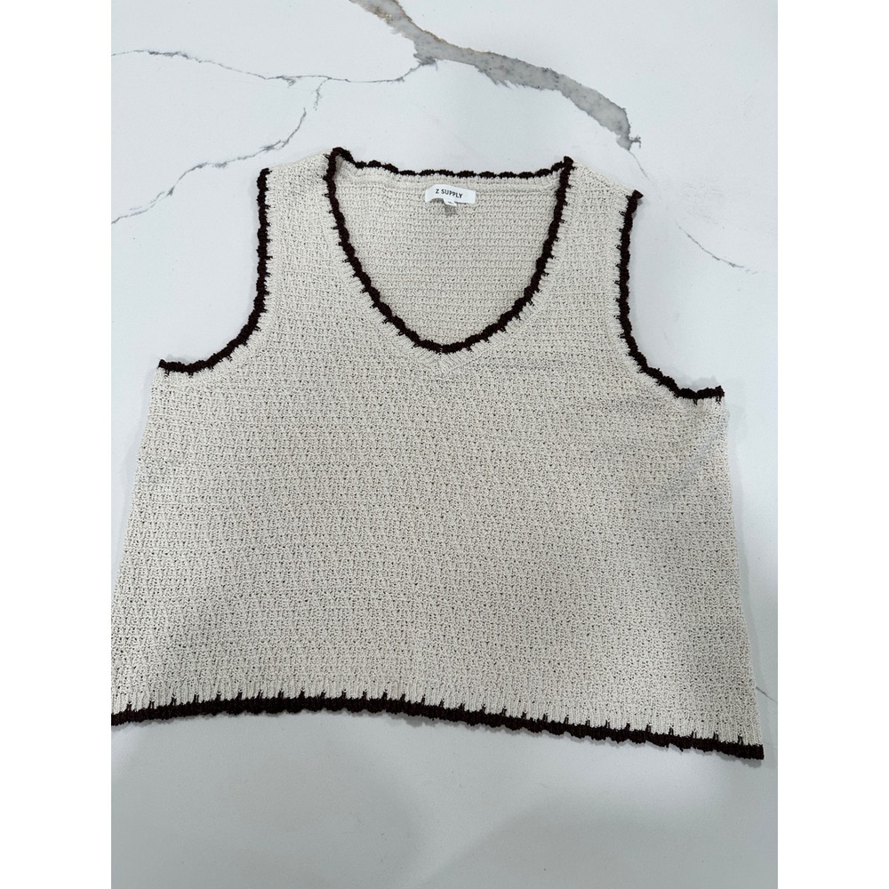 Z Supply Womens Cream Brown Crochet Knit V-Neck Sweater Vest ZW261165 Size M
